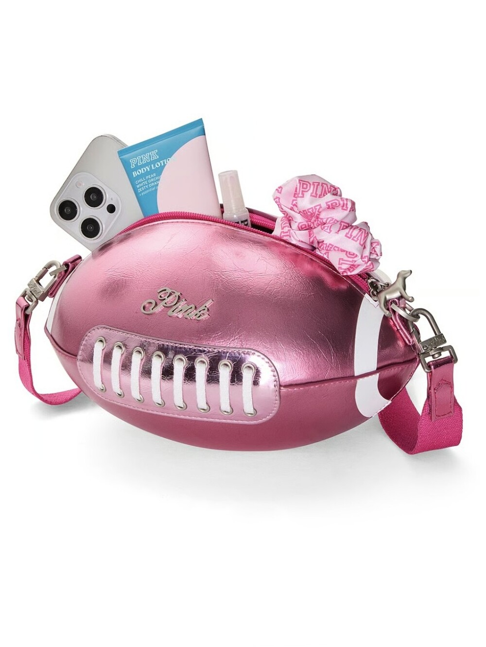 VS PINK Metallic Pink Football Crossbody Purse NWT